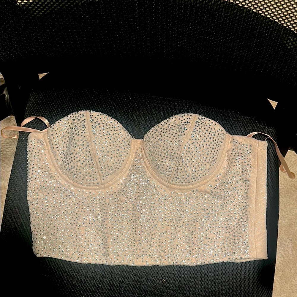 Elegant Beige Rhinestone Bustier